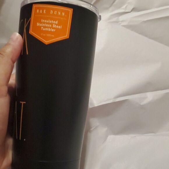 NEW Rae Dunn TRICK OR TREAT black orange Halloween tumbler cup w/ slide lid NWT - Picture 4 of 6